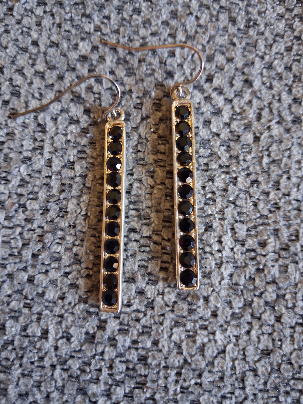 Silver Bar Drop Earrings with Black Stones - Women Jewelry